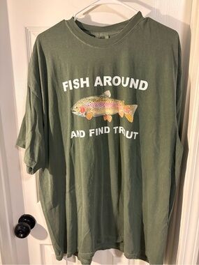 Fish Around Olive Green Graphic T-Shirt -